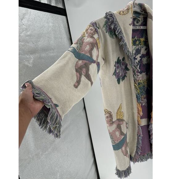 Vintage All in the Bag Coat tapestry blanket fringe 90s cherub open front quirky - Picture 3 of 10